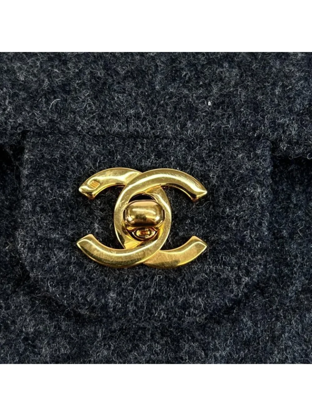 Chanel Quilted Shoulder Bag Wool Gray Double Flap Chain CC Logo